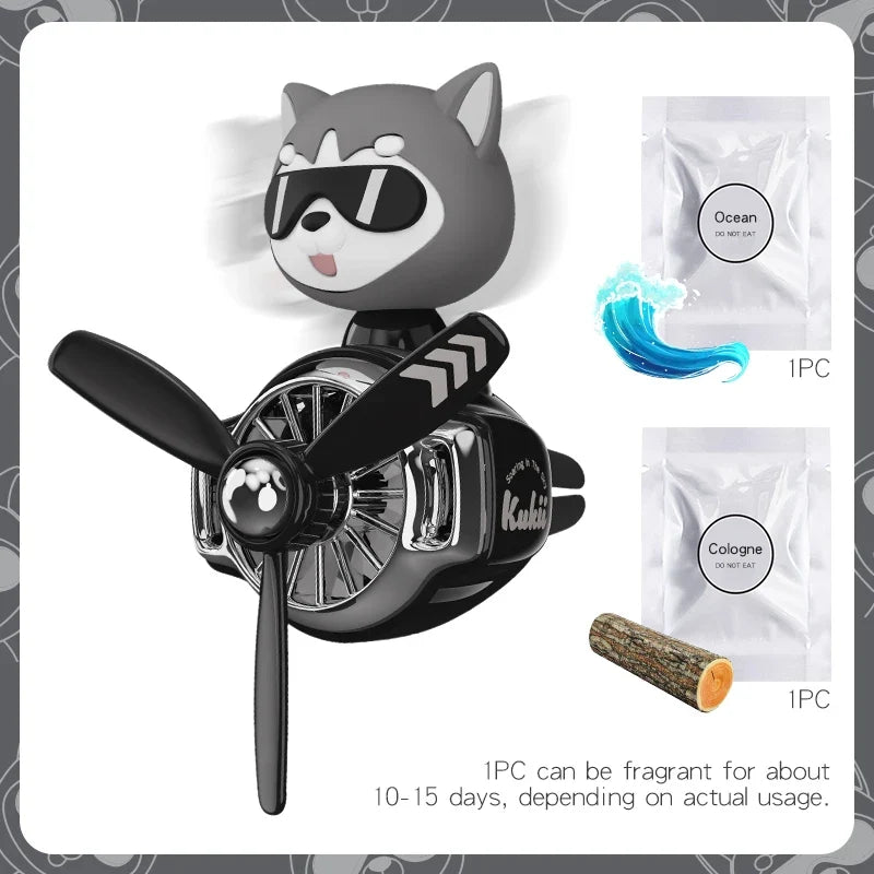 Rotating Propeller Plane Pilot Bear Car Air Freshener | Ocean Scent Vent Clip Decoration MyPetiteCar.com
