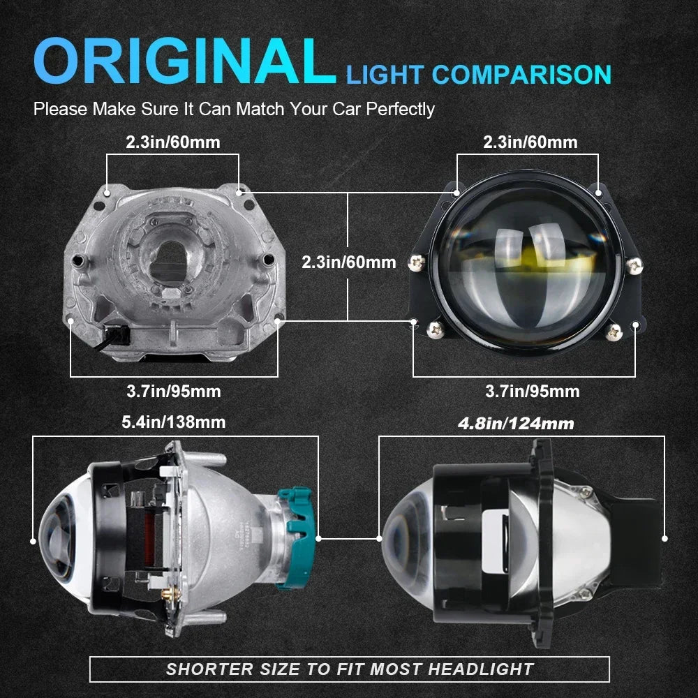 2PCS 3 Inch Bi LED Projector Headlights Lenses | 130W 60000LM Upgrade for Hella LED Lights MyPetiteCar.com