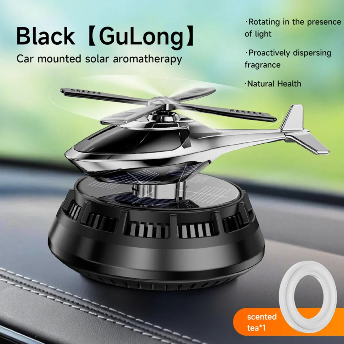 Solar Powered Air Freshener | Airplane Helicopter Rotatable Car Dashboard Decoration
