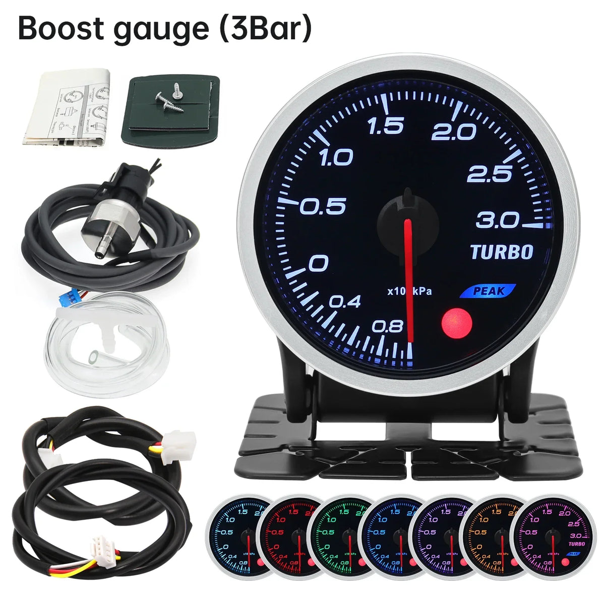 2 Inch 52mm Smoke Lens Turbo Boost Gauge | 8 Color Backlight Car Gauge with Sensor MyPetiteCar.com