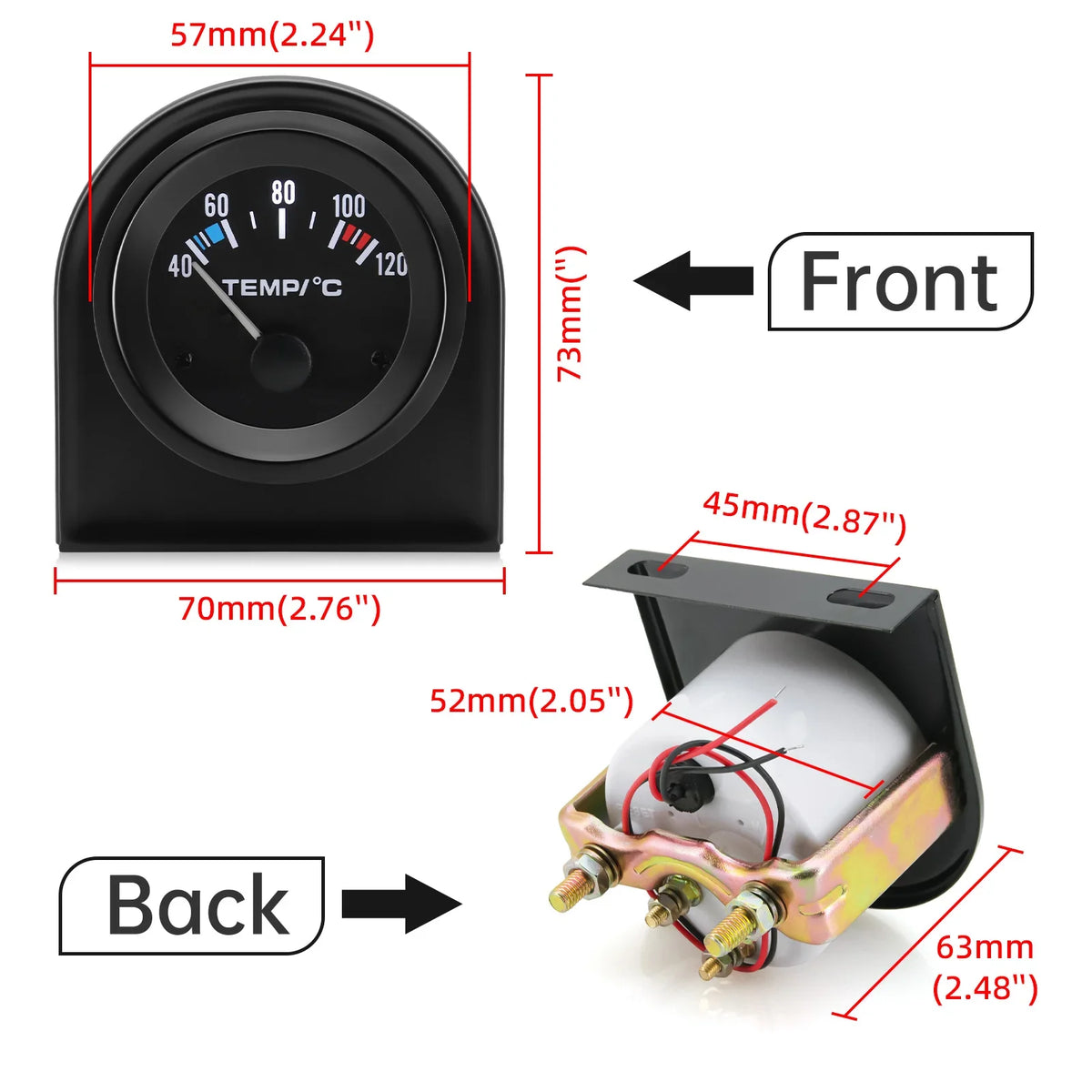 40-120 Celsius Car 52mm Water Temperature Gauge with Adaptor Joint Pipe | Racing 12V Radiator Temp Meter MyPetiteCar.com
