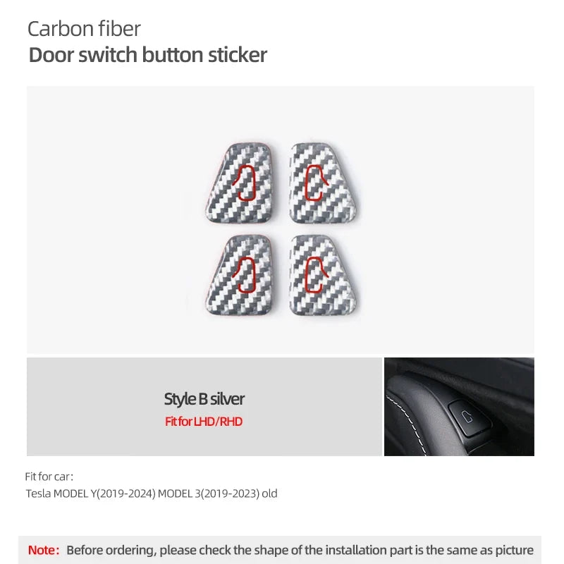 For Tesla Model 3 Highland Model Y Carbon Fiber Door Switch Trim | Interior Stickers MyPetiteCar.com