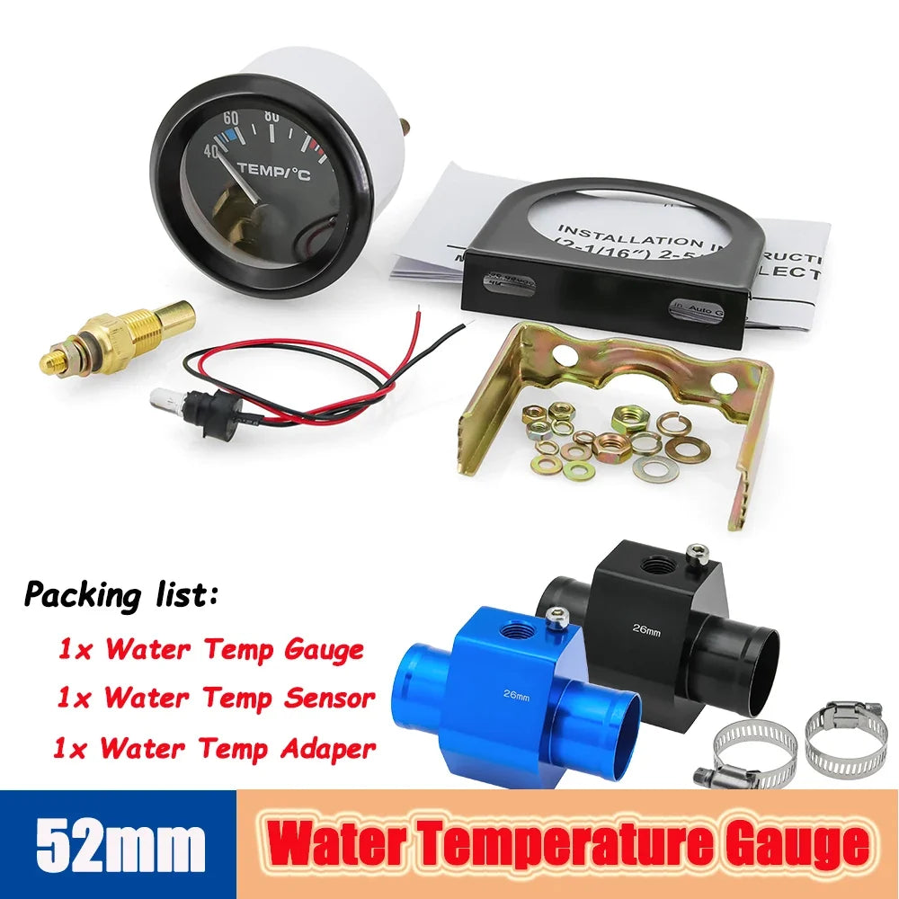 40-120 Celsius Car 52mm Water Temperature Gauge with Adaptor Joint Pipe | Racing 12V Radiator Temp Meter MyPetiteCar.com