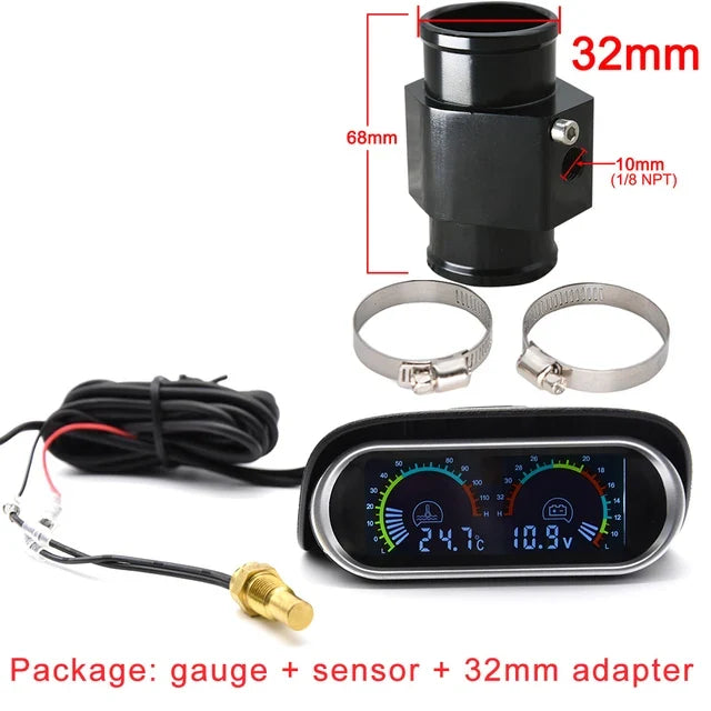 12V 24V Digital Water Temperature Gauge with Volt Meter | 2-in-1 Car Gauge with Sensor
