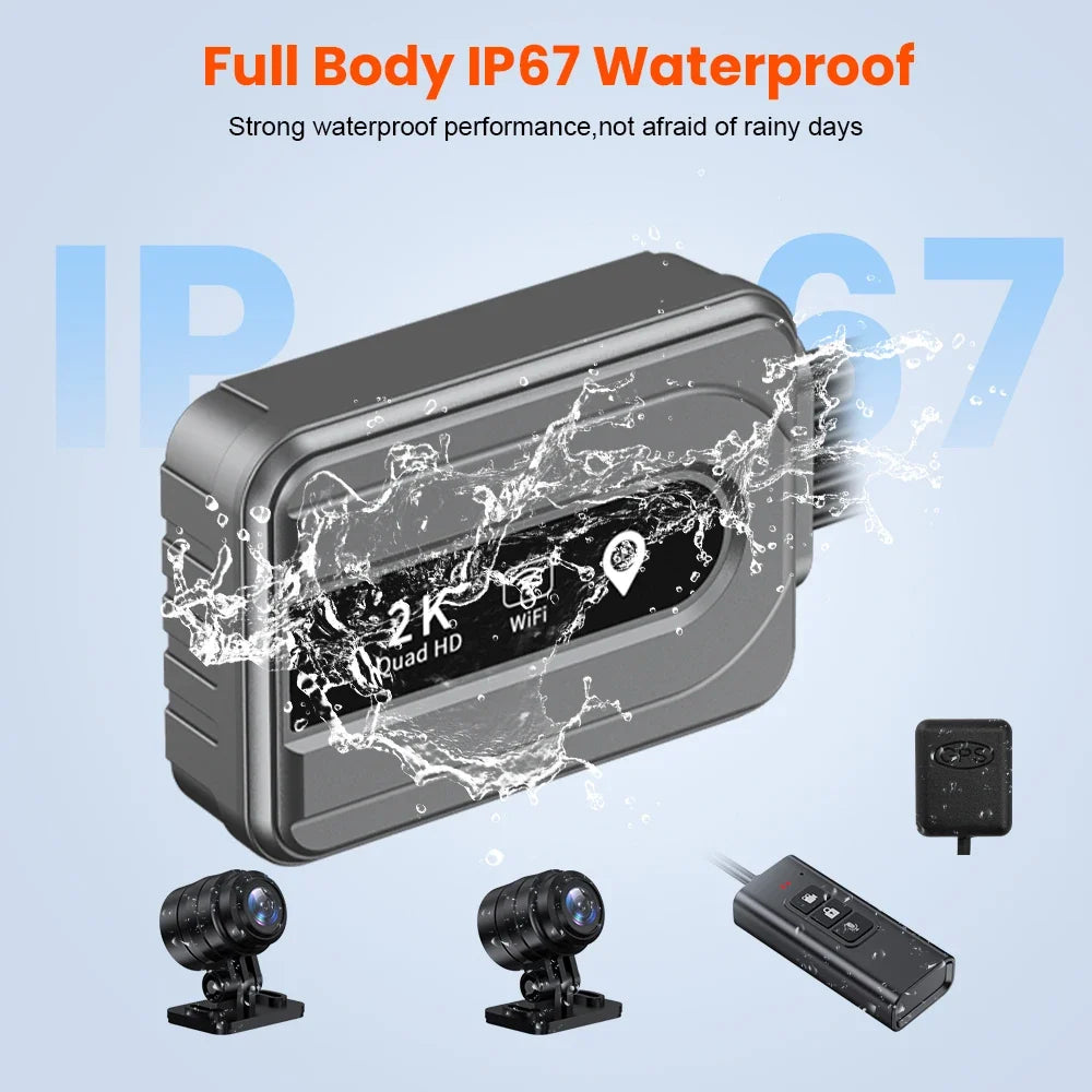 Dual 2K Motorcycle DVR Camera | Front Rear Waterproof Dash Cam with WiFi GPS MyPetiteCar.com