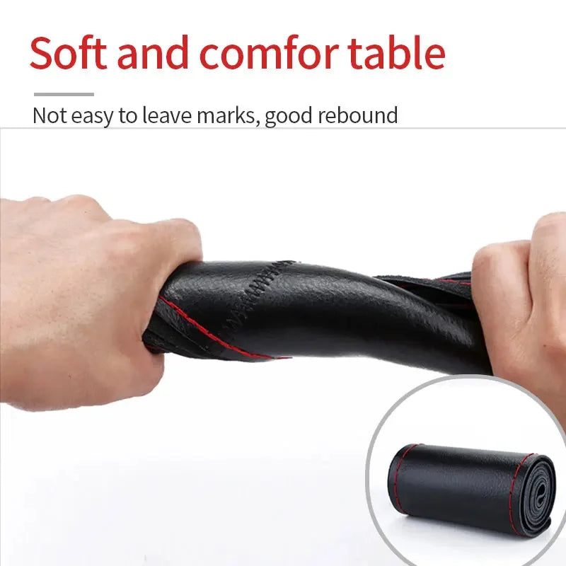 Genuine Leather Steering Wheel Cover For Car Braiding Steering Wheel Protector Covers Anti Scratch Steering Accessories MyPetiteCar.com