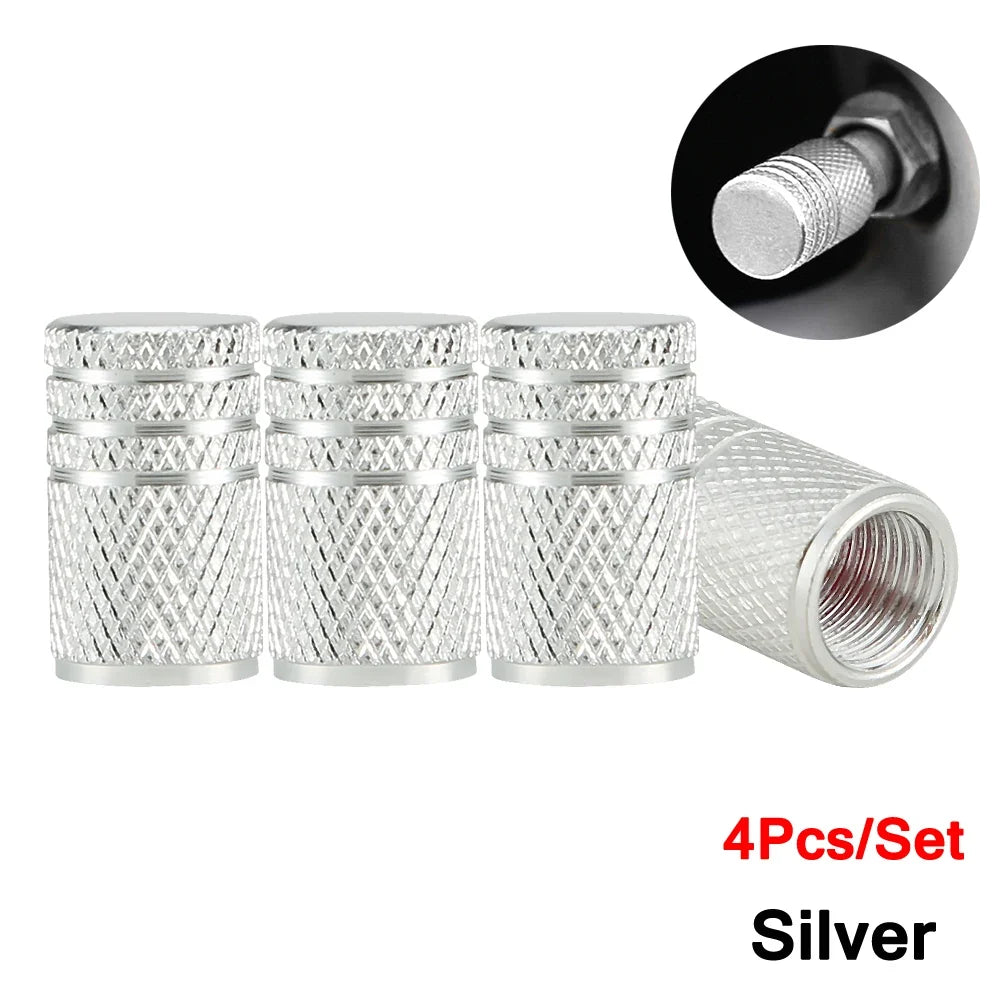 DSYCAR 4Pcs Silver Aluminum Knurling Tire Valve Stem Caps | US Schrader Compatible MyPetiteCar.com