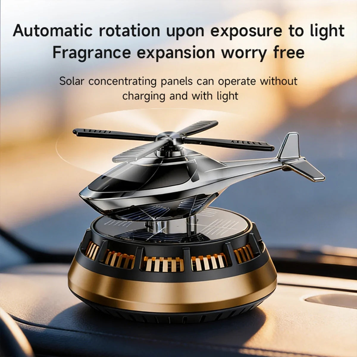 Solar Powered Air Freshener | Airplane Helicopter Rotatable Car Dashboard Decoration