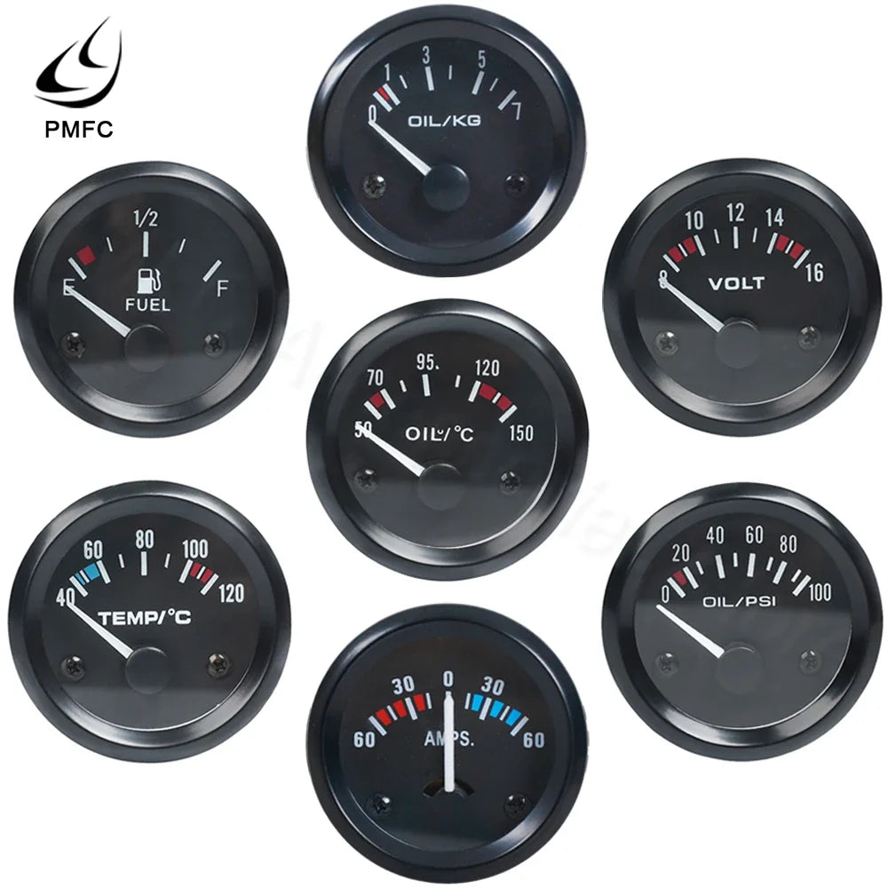 Car Gauge Set 52mm 12V | Water Temp Oil Temp Oil Press Fuel Volts Ammeter MyPetiteCar.com