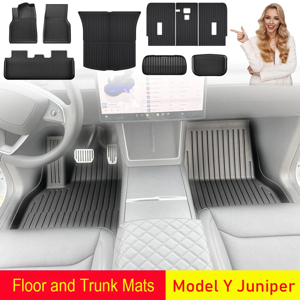 Tesla Model Y Juniper 2025–2026 All-Weather Floor Mats | Full Interior Protection Set MyPetiteCar.com