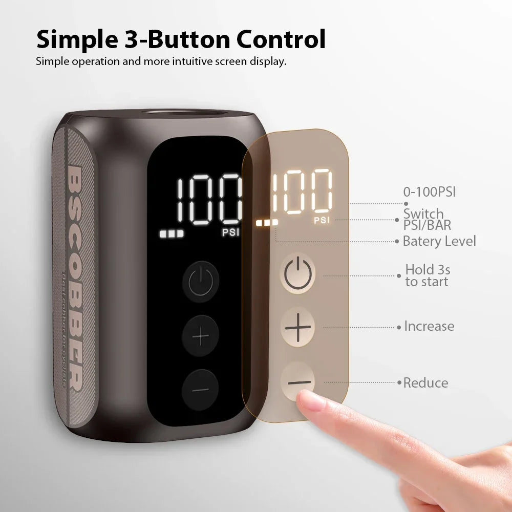 BSCOBBER A5mini Portable Air Pump | Wireless Rechargeable Tire Inflator 100PSI MyPetiteCar.com