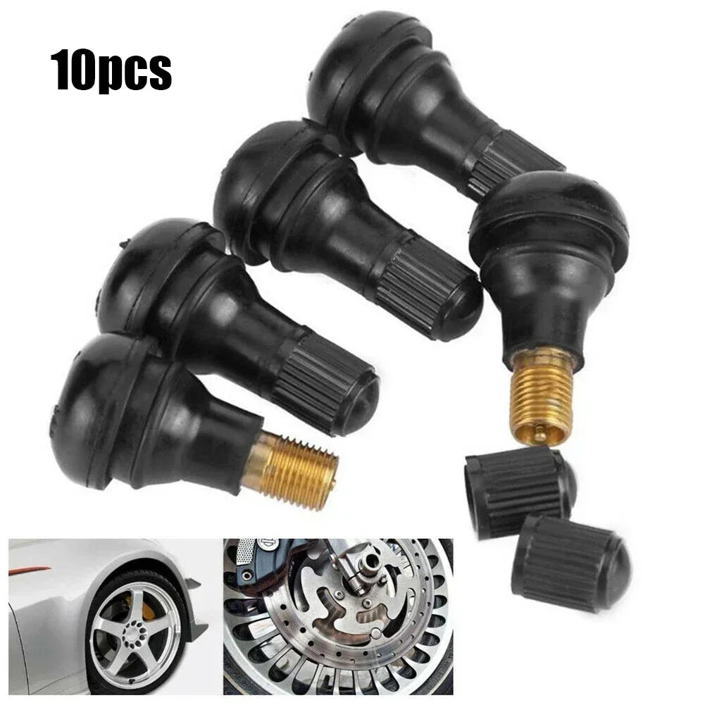 10 Pcs TR412 Tubeless Rubber Tire Valve Stems with Plastic Caps
