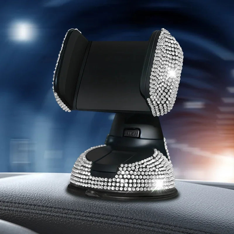 2024 Diamond Pink Car Phone Holder with Rhinestone Accents