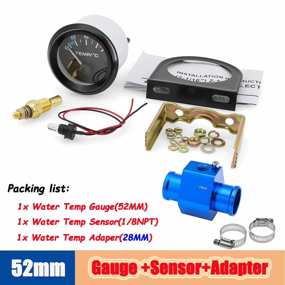 40-120 Celsius Car 52mm Water Temperature Gauge with Adaptor Joint Pipe | Racing 12V Radiator Temp Meter MyPetiteCar.com