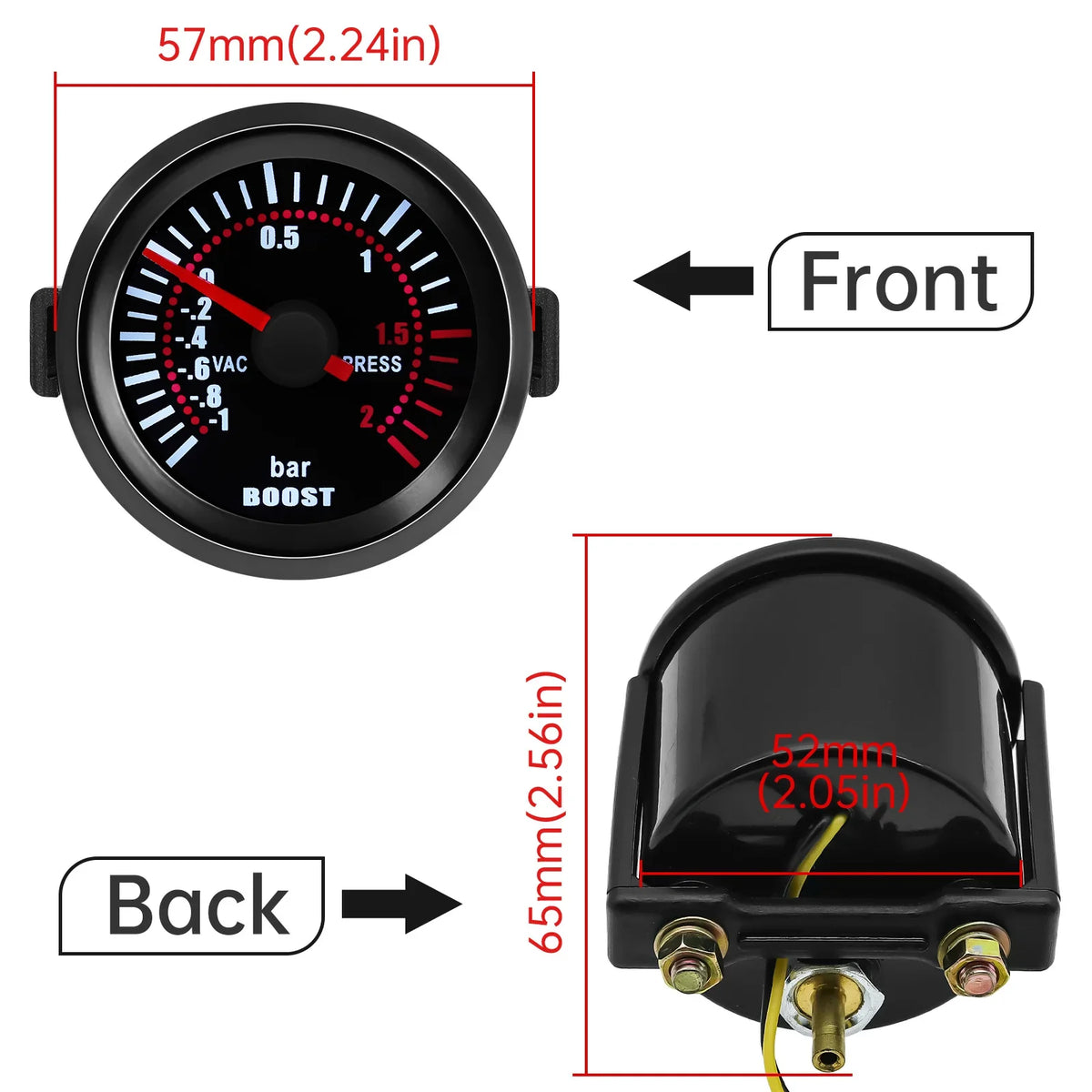 52mm 12V Turbo Boost Gauge | LED Smoke Lens Car Gauge MyPetiteCar.com