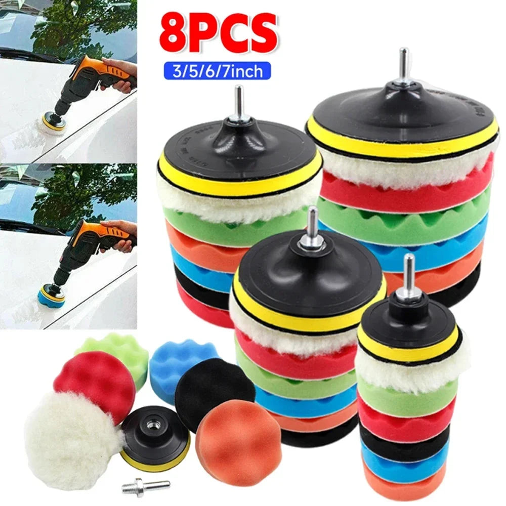 8Pcs 3/5/7 Inch Car Polishing Kit | Self-Adhesive Buffing and Waxing Pad Set with Drill Adapter MyPetiteCar.com