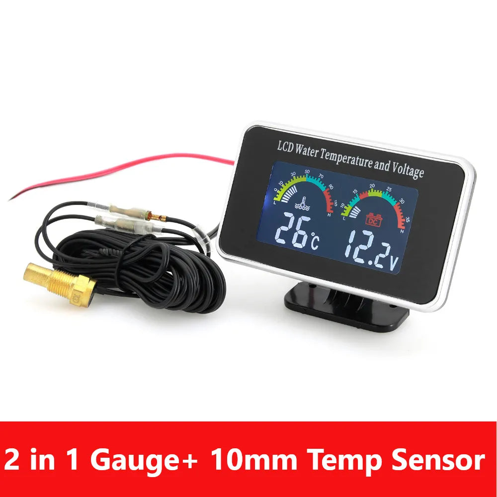 HD Car LCD Water Temperature Meter Thermometer Voltmeter Gauge | 2in1 Temp & Voltage Meter for 12V/24V Vehicles MyPetiteCar.com