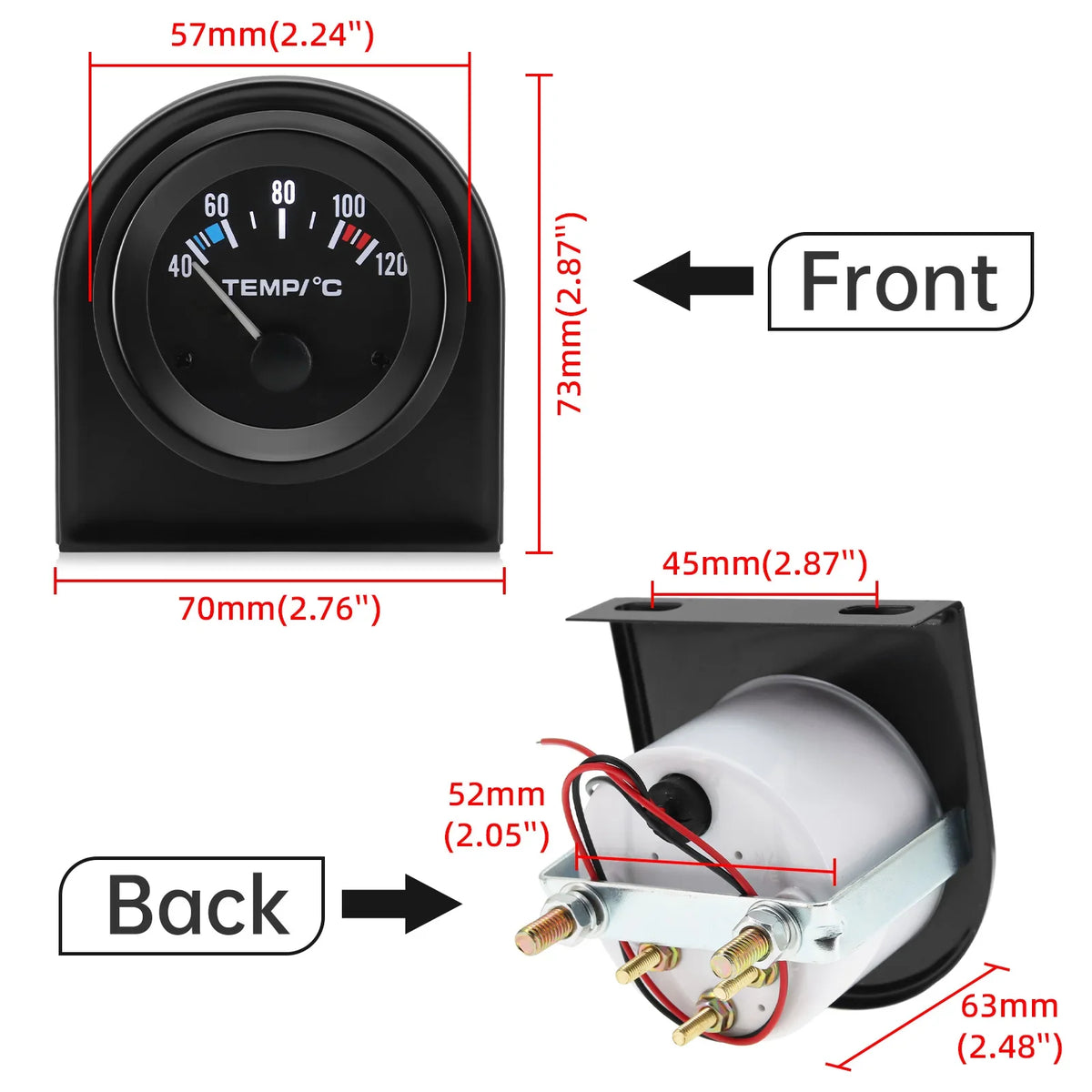 2" 52mm Water Temp Gauge 40-120 Celsius | 12V Car Temperature Meter with Sensor MyPetiteCar.com