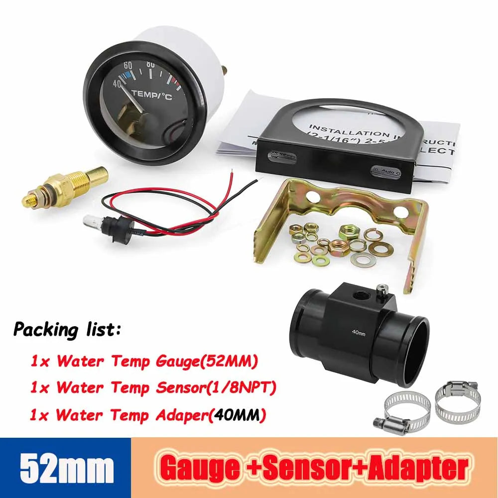 40-120 Celsius Car 52mm Water Temperature Gauge with Adaptor Joint Pipe | Racing 12V Radiator Temp Meter MyPetiteCar.com