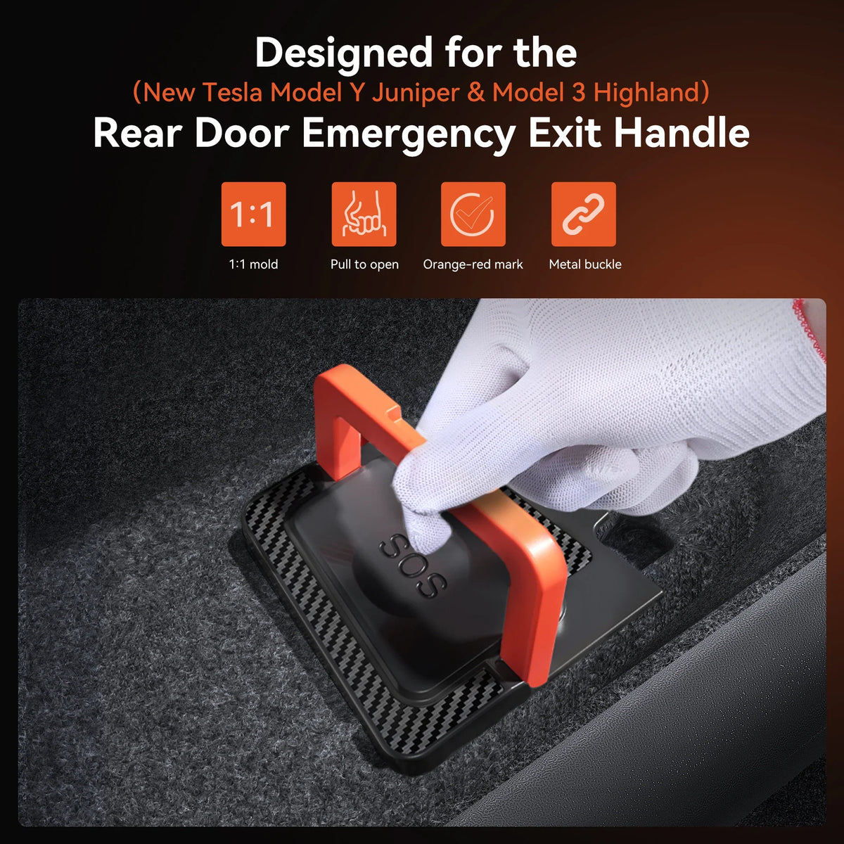 YZ Rear Door Emergency Safety Pull Rope | For Tesla Model Y/Juniper 2021-2026 & Model 3 Highland MyPetiteCar.com