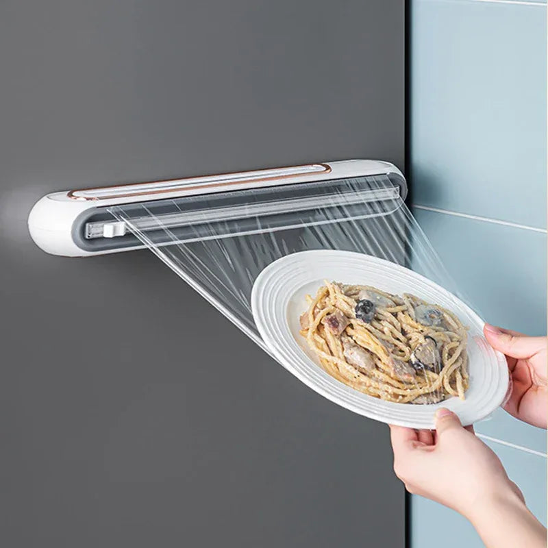 Magnetic Refillable Plastic Wrap Dispenser With Cutter, Tin Aluminum