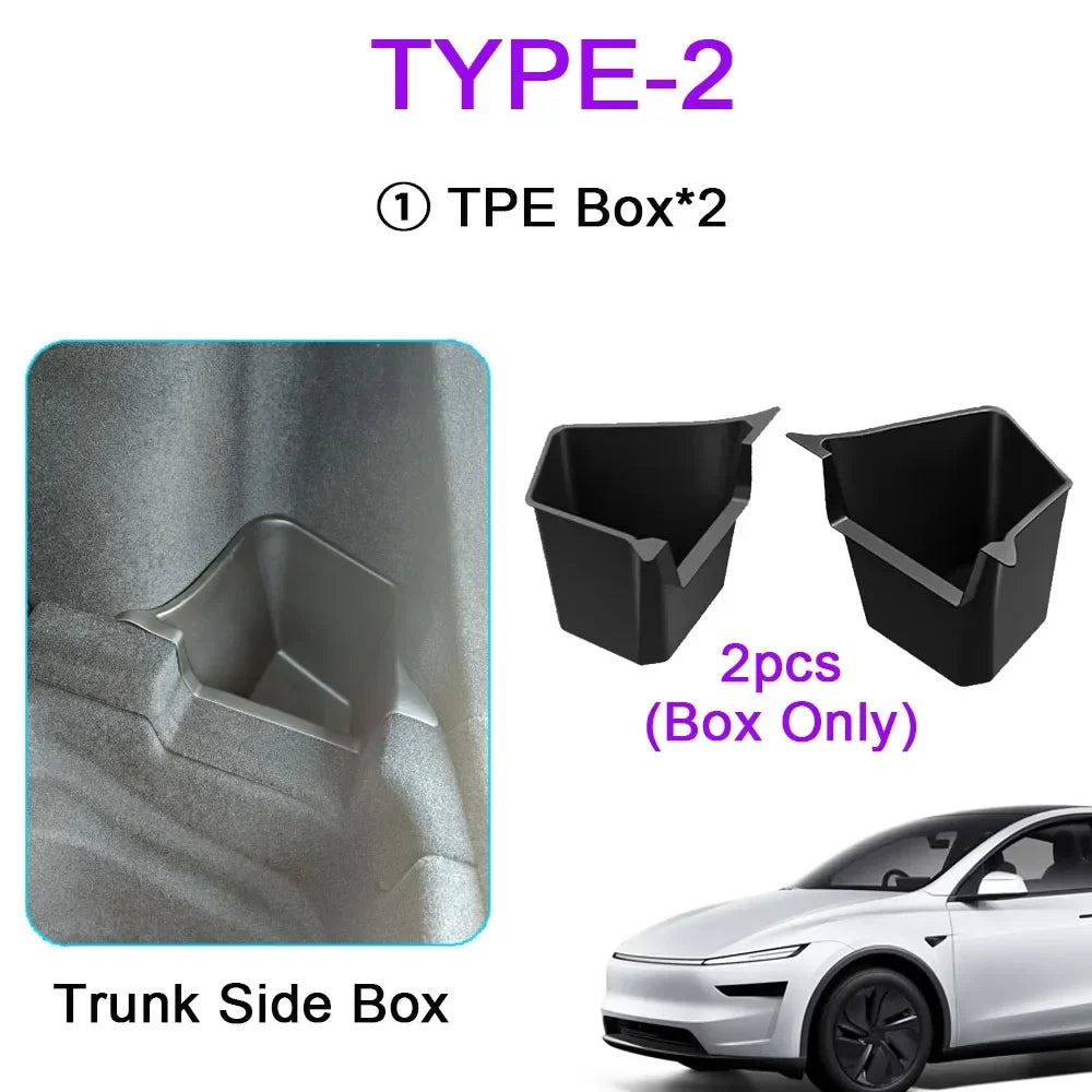 TESMAYX Car Trunk Side Storage Box for Tesla Model Y Juniper 2025 | Flocking TPE Mat Cover Organizer