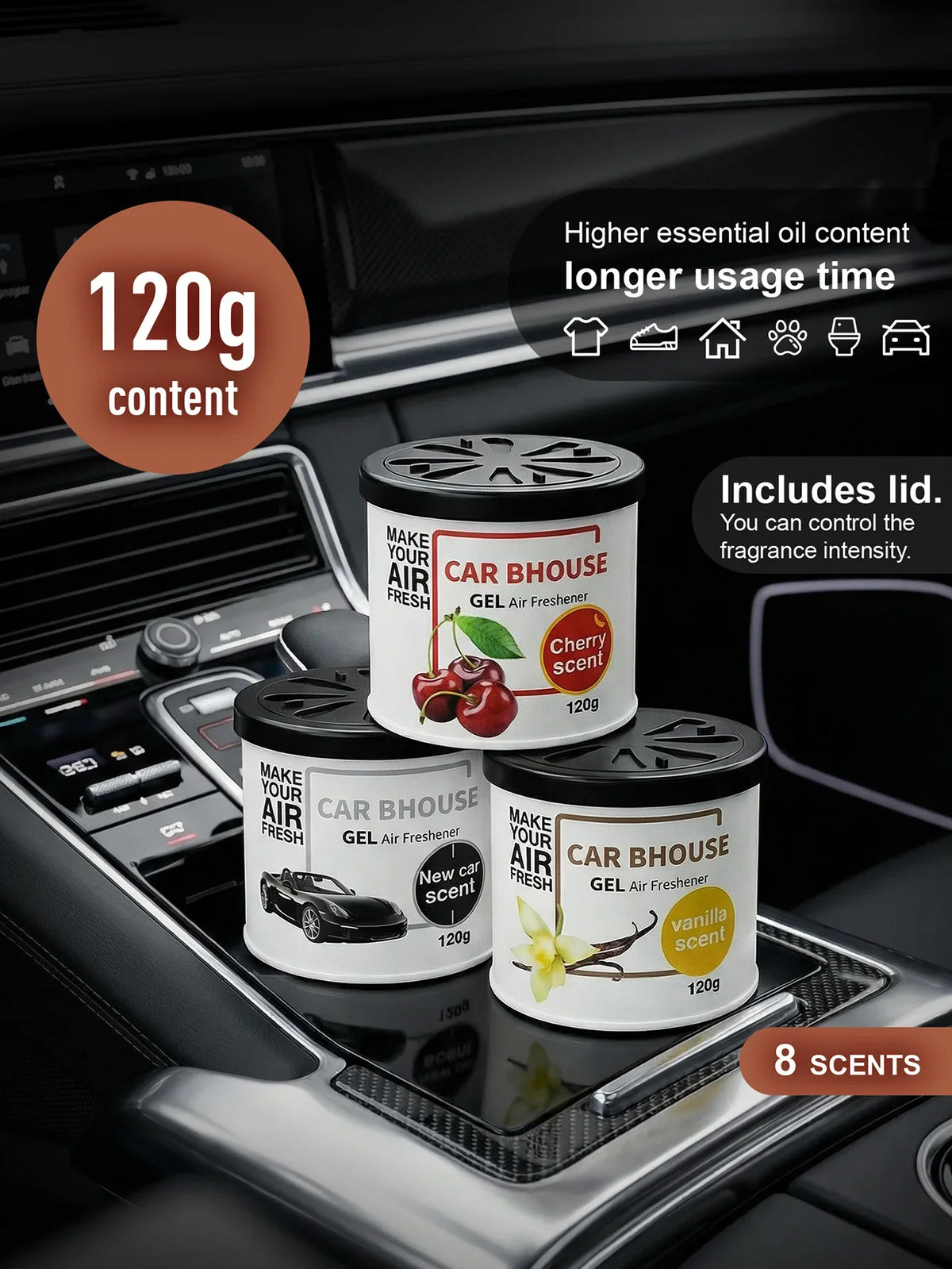 Dual-Purpose Car and Home Air Freshening Gel | 120g Long-Lasting Fruity and Floral Scent MyPetiteCar.com