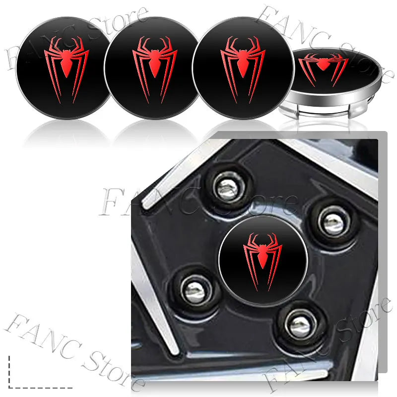 4 Pcs Red Spider Wheel Center Cap Stickers