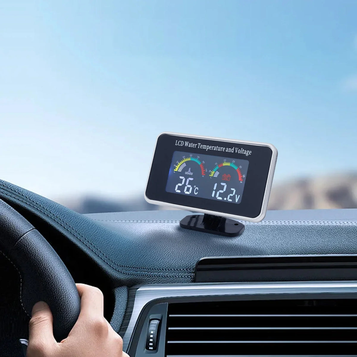 HD Car LCD Water Temperature Meter Thermometer Voltmeter Gauge | 2in1 Temp & Voltage Meter for 12V/24V Vehicles MyPetiteCar.com
