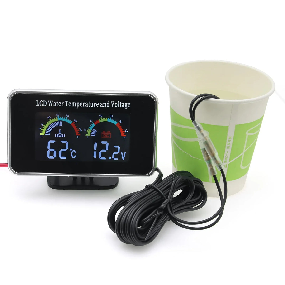 HD Car LCD Water Temperature Meter Thermometer Voltmeter Gauge | 2in1 Temp & Voltage Meter for 12V/24V Vehicles MyPetiteCar.com