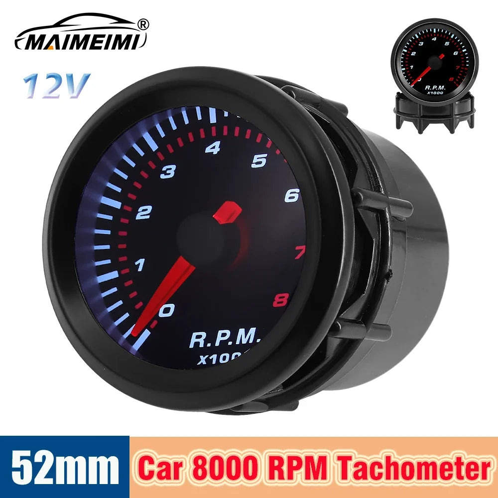 0~8000 RPM 2" 52mm Universal Car Tachometer with White LED Pointer | Smoke Lens Gauge MyPetiteCar.com