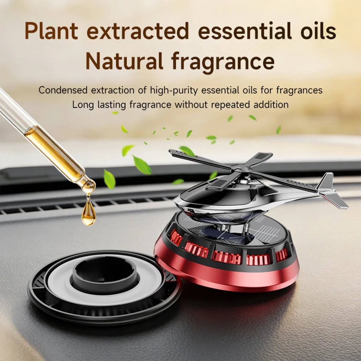 Solar Powered Air Freshener | Airplane Helicopter Rotatable Car Dashboard Decoration