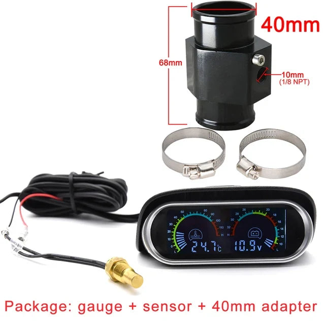 12V 24V Digital Water Temperature Gauge with Volt Meter | 2-in-1 Car Gauge with Sensor