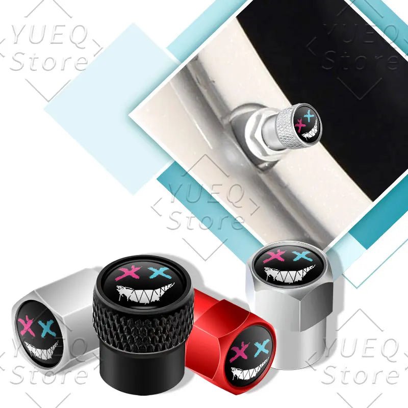 4Pcs XX Smiling Face Logo Pattern Car Tire Valve Caps | Universal Aluminum Tire Stem Covers MyPetiteCar.com