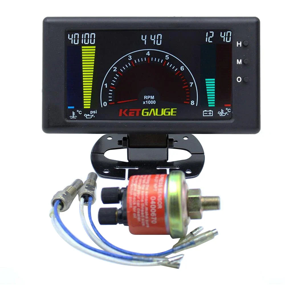5 Inch LCD 6-in-1 Car Gauge: Tachometer, Voltmeter, Oil Pressure, Water Temp and Clock