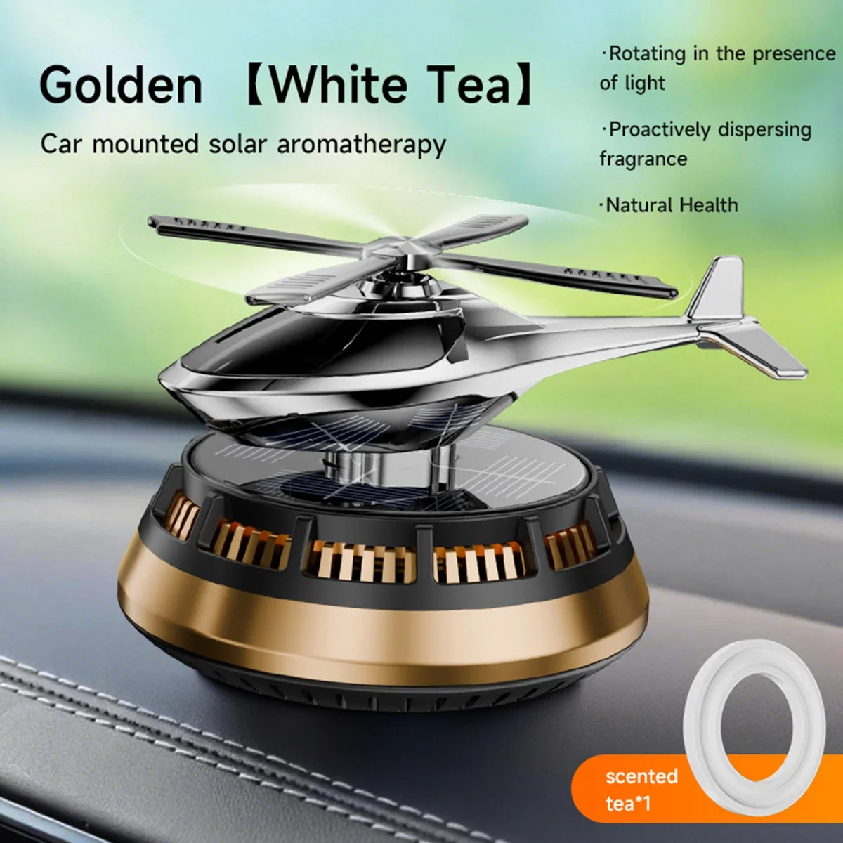 Solar Powered Air Freshener | Airplane Helicopter Rotatable Car Dashboard Decoration