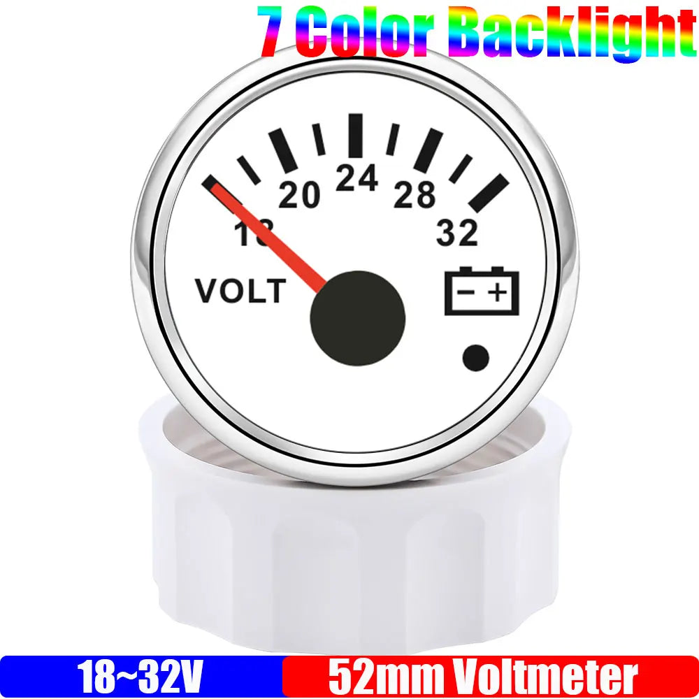 7 Color Backlight 52mm Voltmeter with Alarm | 8-16V / 18-32V for 12V 24V Car Marine MyPetiteCar.com