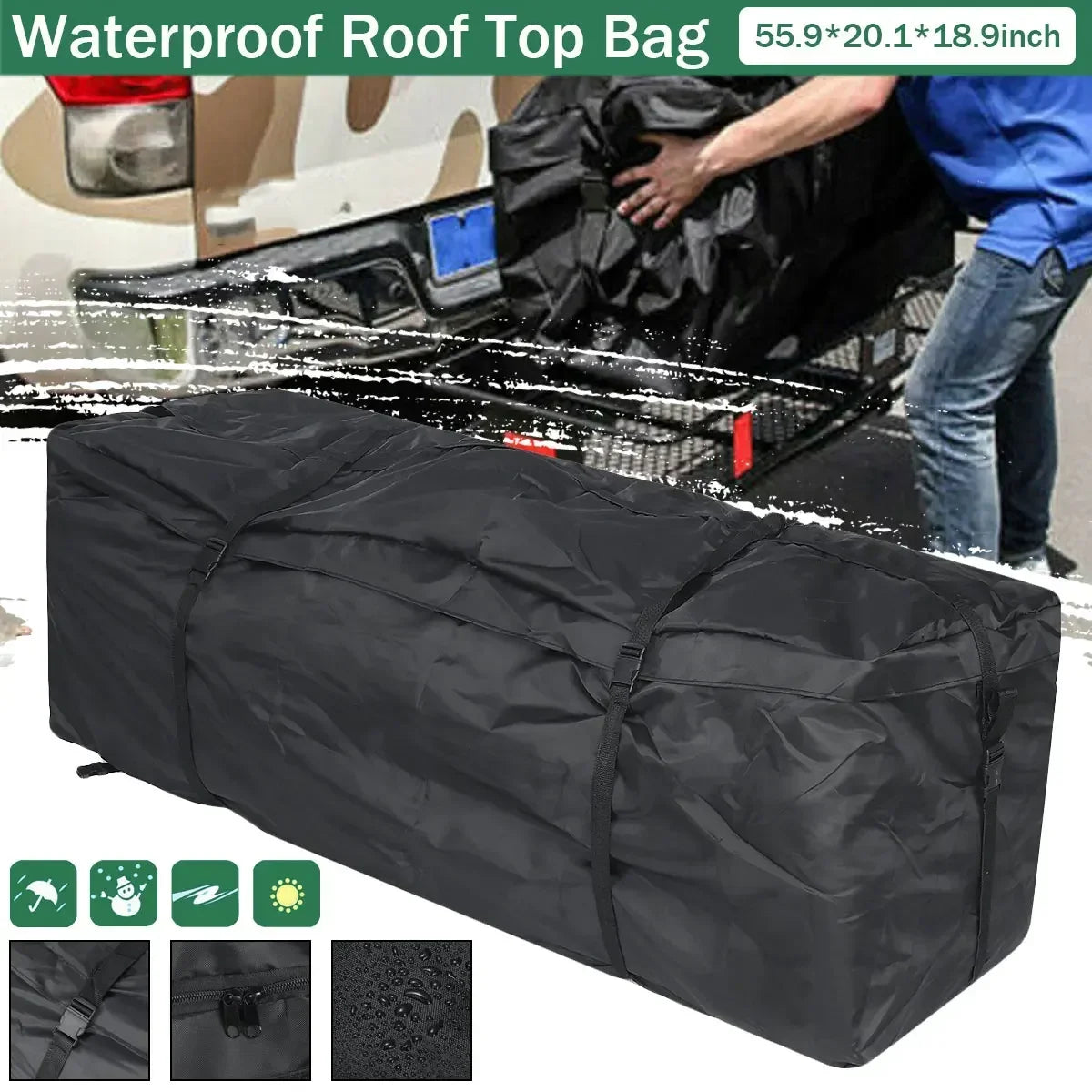 Car Roof Rack Waterproof 142x48x51cm | SUV Roof Cargo Top Box Luggage Carrier Bag MyPetiteCar.com