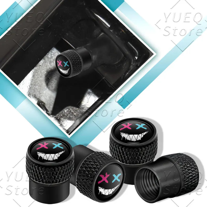 4Pcs XX Smiling Face Logo Pattern Car Tire Valve Caps | Universal Aluminum Tire Stem Covers MyPetiteCar.com