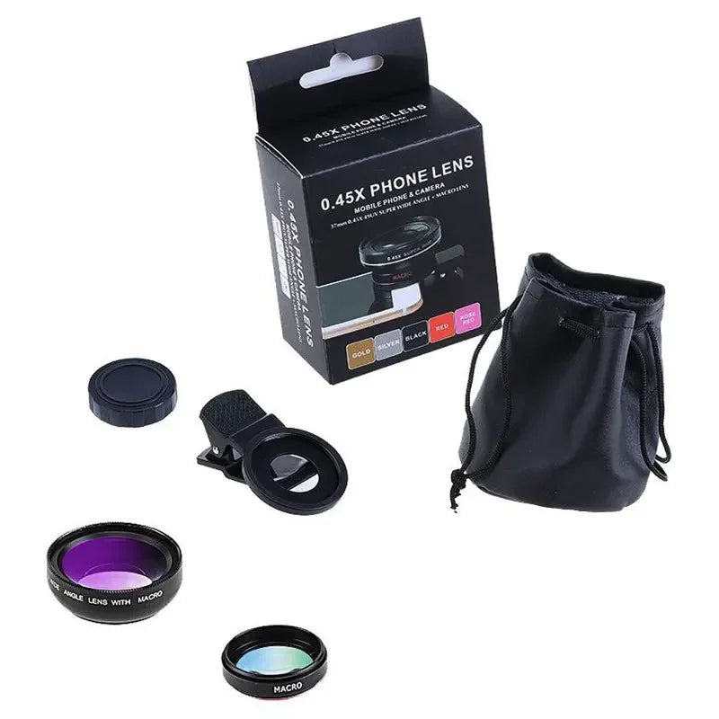 2 In 1 Clip-on Fish Eye Magnifiers Mobile Phone Lens Professional Mobile Phone Camera Lenses 15X Macro 0.45X Super Wide Angle