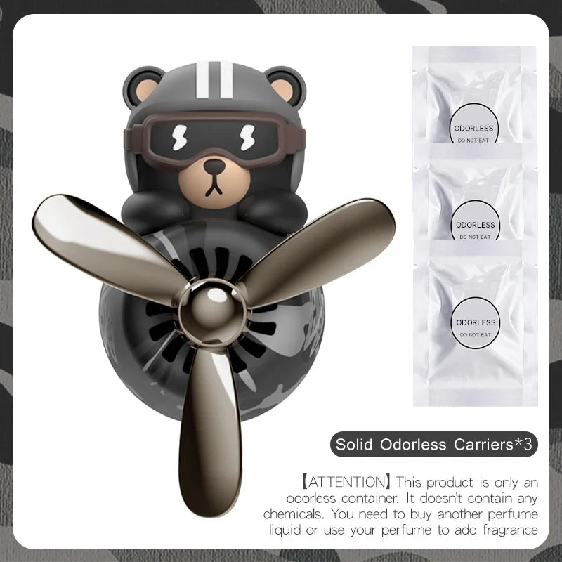 No Fragrance DIY Perfume Rotating Propeller Bear Car Air Freshener Ornament | Cool Vent Diffuser Decor
