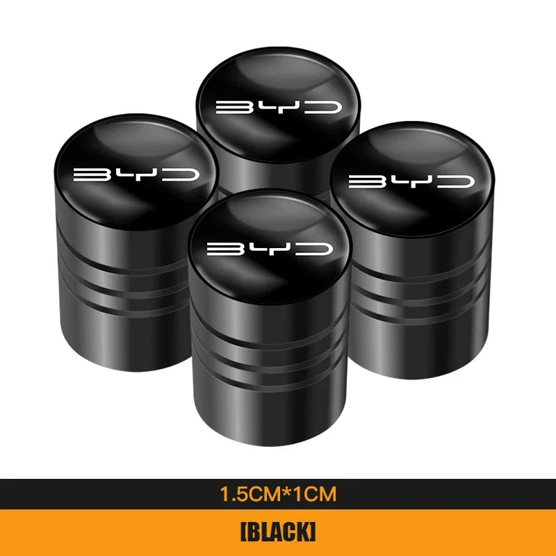 4Pcs Aluminum Alloy Tire Valve Caps for BYD Models | Waterproof Dustproof Cover Set
