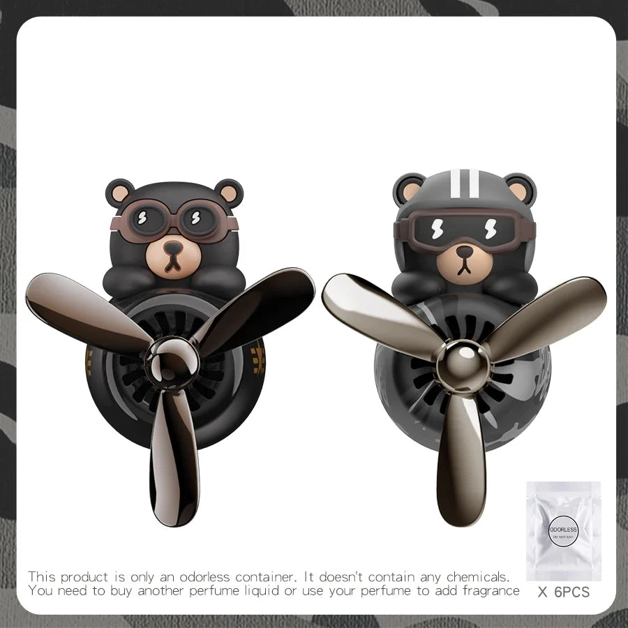 No Fragrance DIY Perfume Rotating Propeller Bear Car Air Freshener Ornament | Cool Vent Diffuser Decor