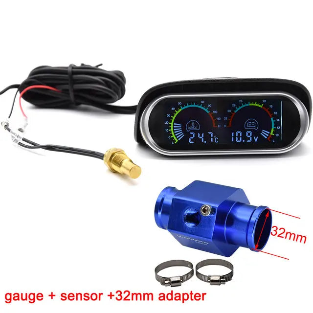 12V 24V Digital Water Temperature Gauge with Volt Meter | 2-in-1 Car Gauge with Sensor