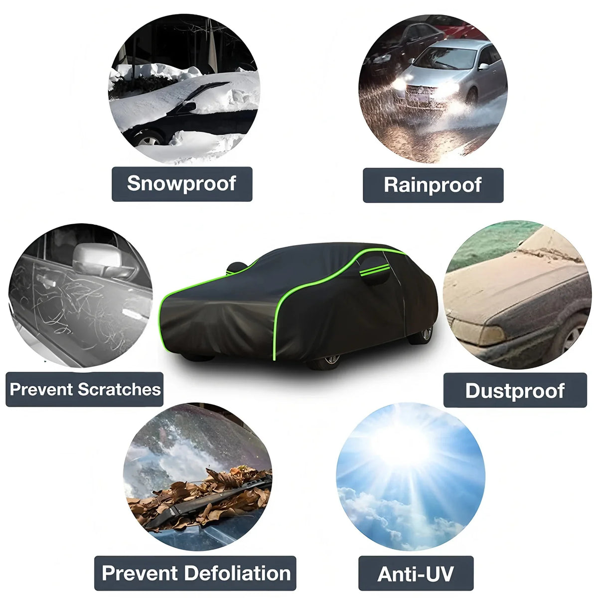 Universal Car Cover with Reflective Strip | Black Outdoor Dust and Snow Protection MyPetiteCar.com