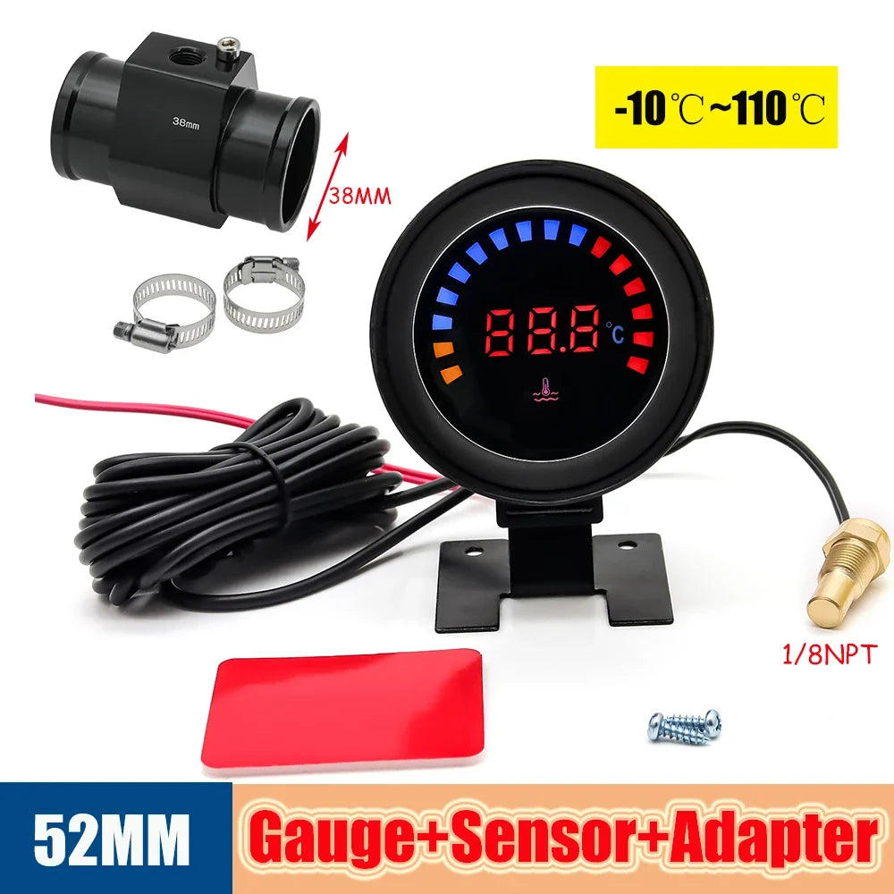 52mm Auto Water Temperature Meter | Universal LCD Digital Thermometer with Sensor and 1/8NPT Adapter MyPetiteCar.com