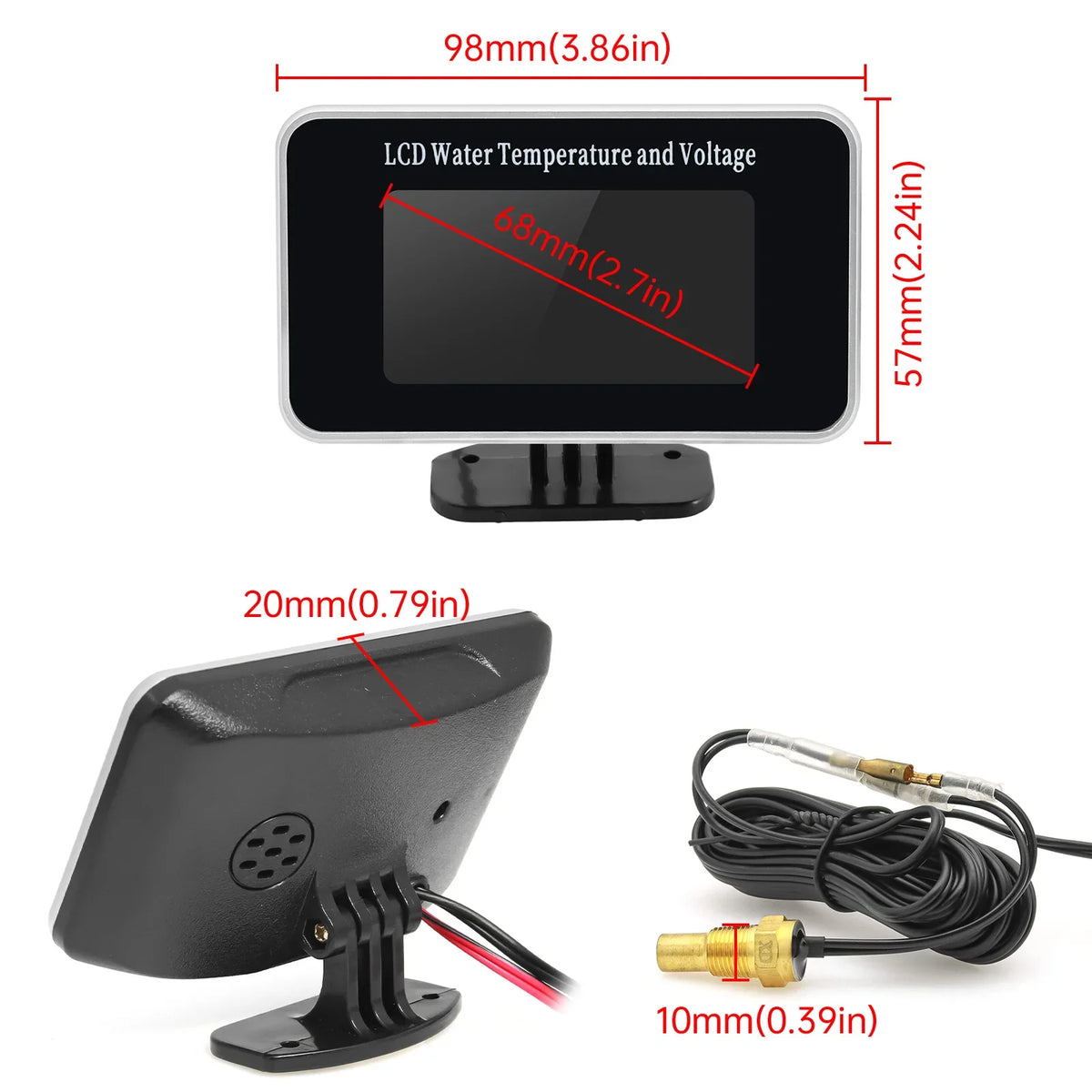 HD Car LCD Water Temperature Meter Thermometer Voltmeter Gauge | 2in1 Temp & Voltage Meter for 12V/24V Vehicles MyPetiteCar.com
