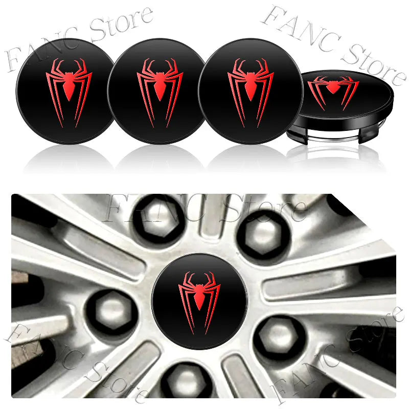 4 Pcs Red Spider Wheel Center Cap Stickers