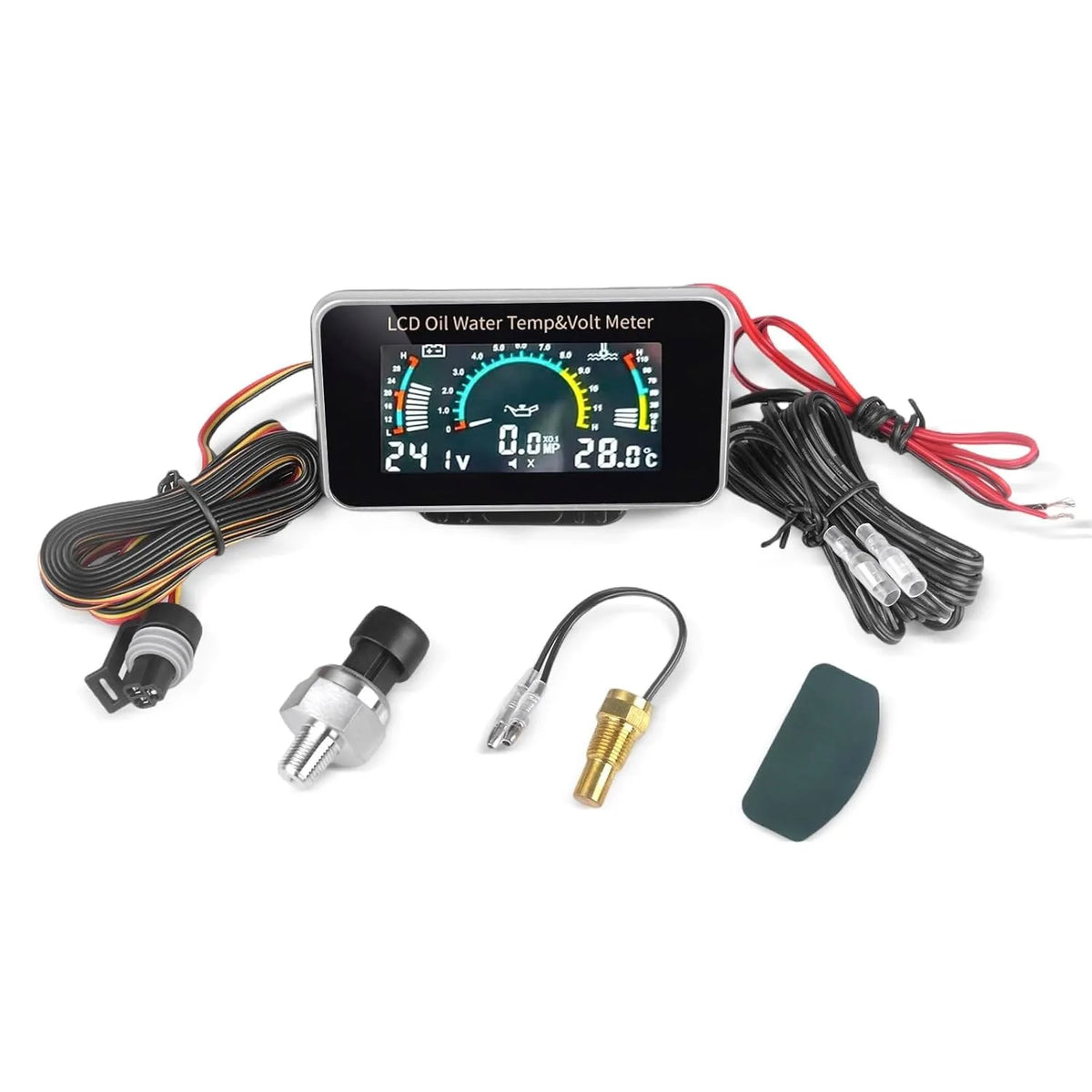 3-in-1 Digital LCD Gauge for Oil Pressure, Water Temp & Voltage | 9-36V
