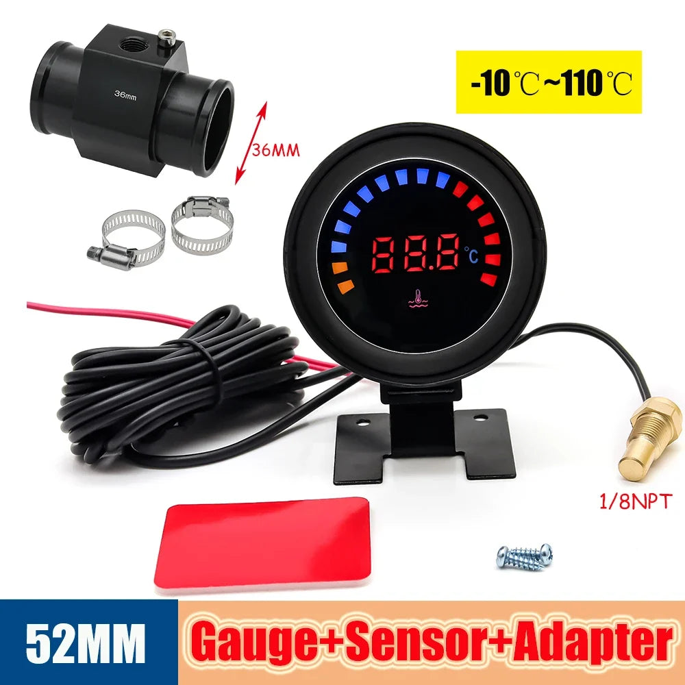 52mm Auto Water Temperature Meter | Universal LCD Digital Thermometer with Sensor and 1/8NPT Adapter MyPetiteCar.com